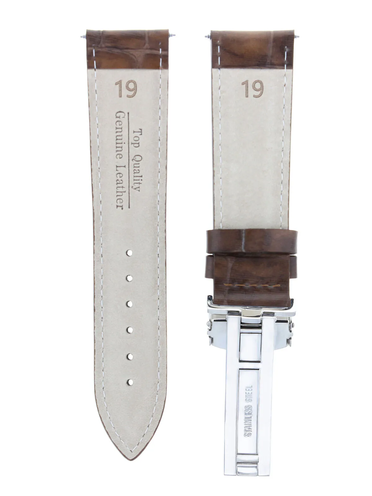 19MM LEATHER WATCH BAND STRAP DEPLOYMENT CLASP BUCKLE FOR INVICTA WATCH L/BROWN