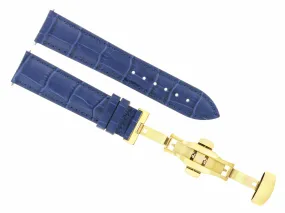 19MM LEATHER WATCH BAND STRAP FOR BREITLING WATCH DEPLOYMENT CLASP BLUE GOLD
