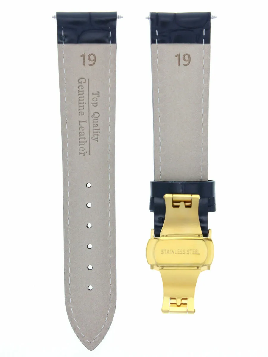 19MM LEATHER WATCH BAND STRAP FOR BREITLING WATCH DEPLOYMENT CLASP BLUE GOLD
