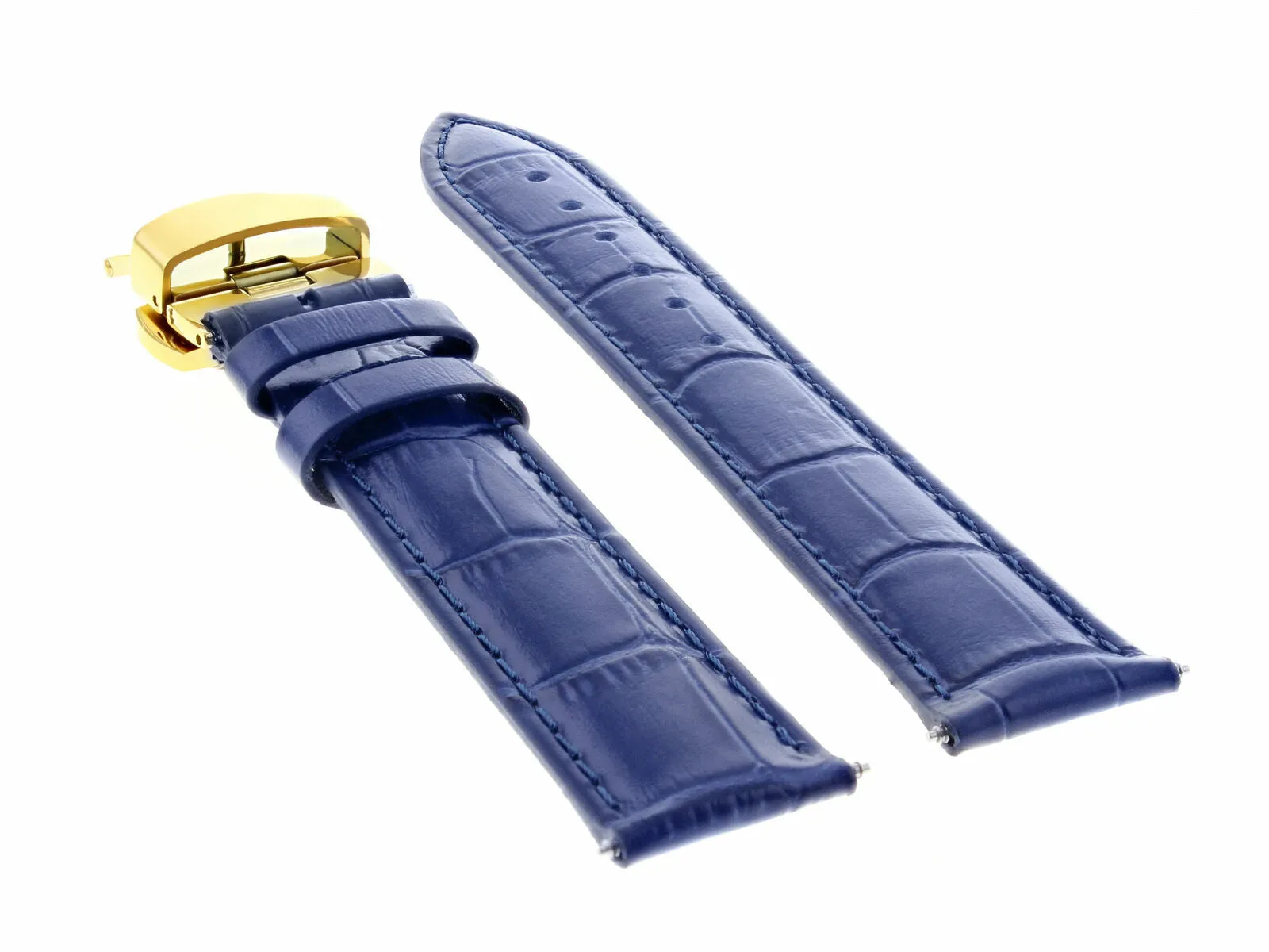 19MM LEATHER WATCH BAND STRAP FOR BREITLING WATCH DEPLOYMENT CLASP BLUE GOLD