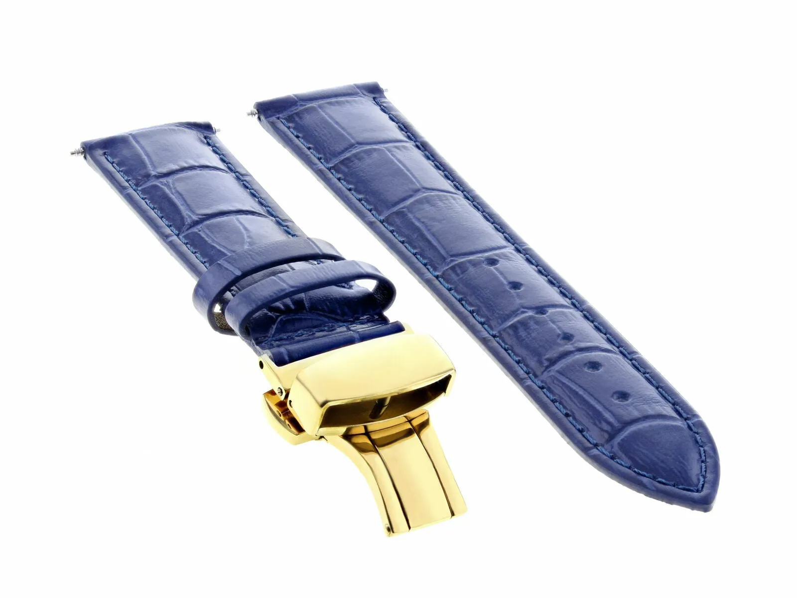 19MM LEATHER WATCH BAND STRAP FOR BREITLING WATCH DEPLOYMENT CLASP BLUE GOLD