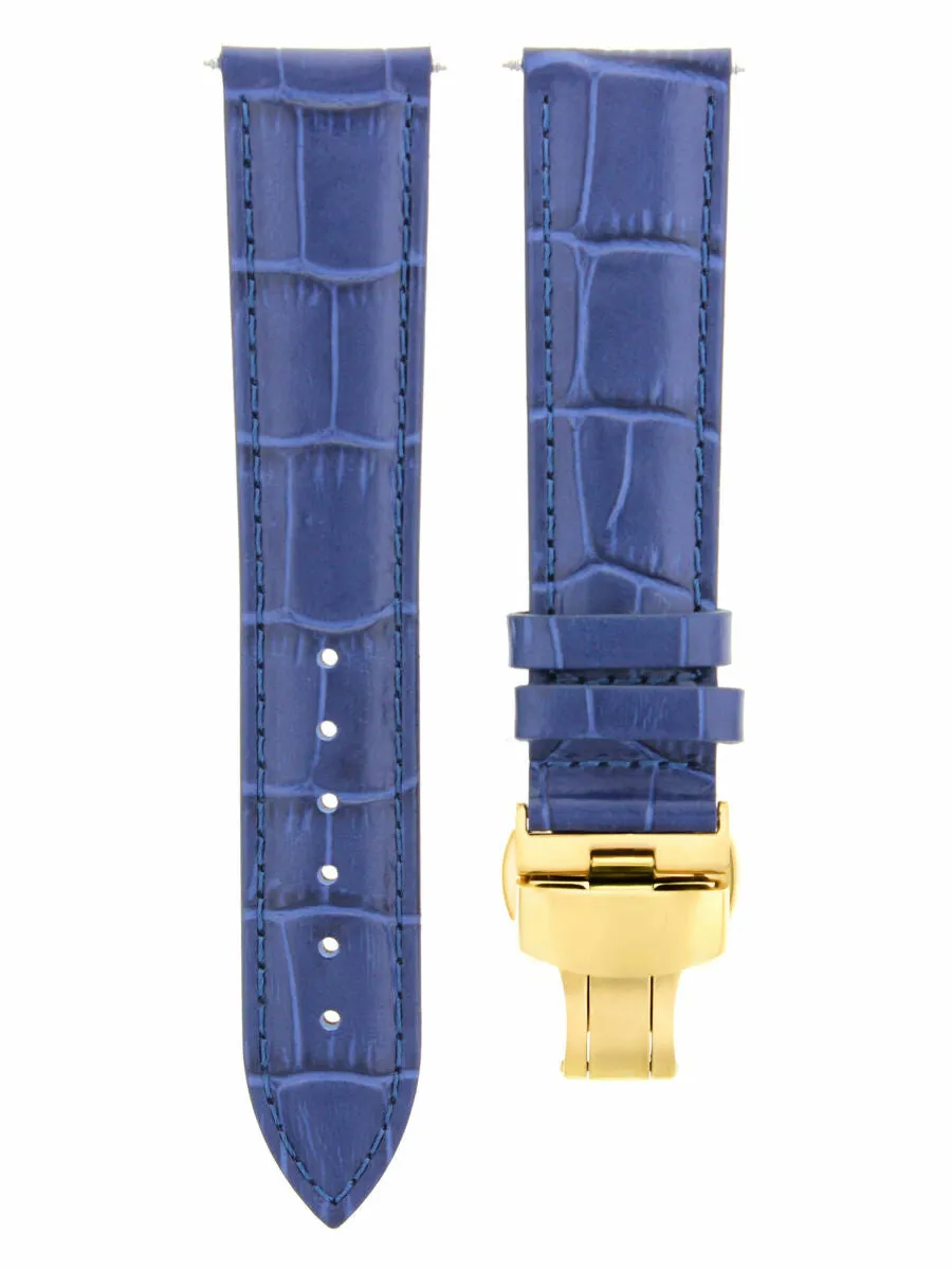 19MM LEATHER WATCH BAND STRAP FOR BREITLING WATCH DEPLOYMENT CLASP BLUE GOLD