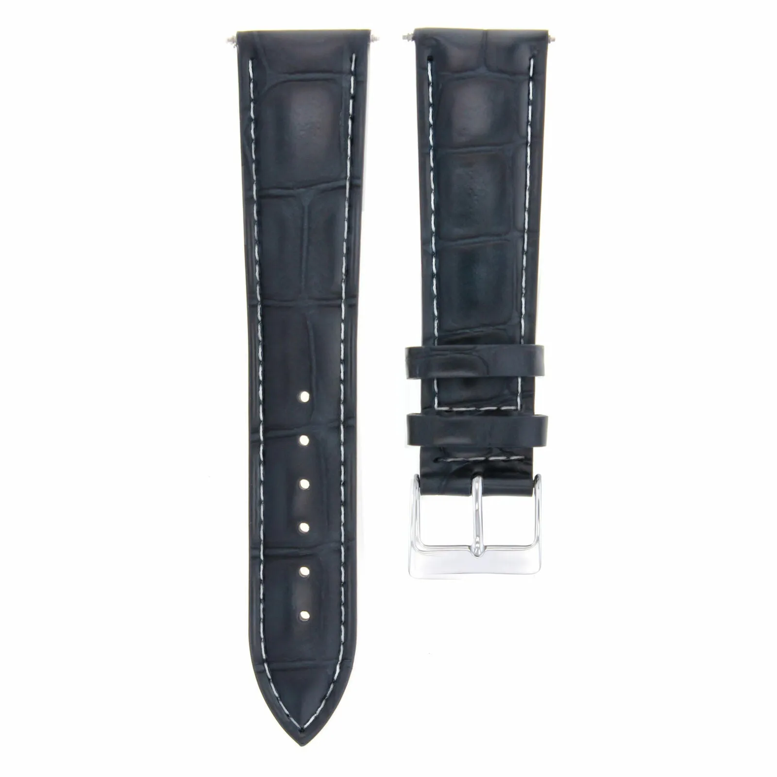 19MM NEW LEATHER WATCH STRAP BAND FOR ALPHINE WATCH DARK BLUE NAVY WHITE STITCH
