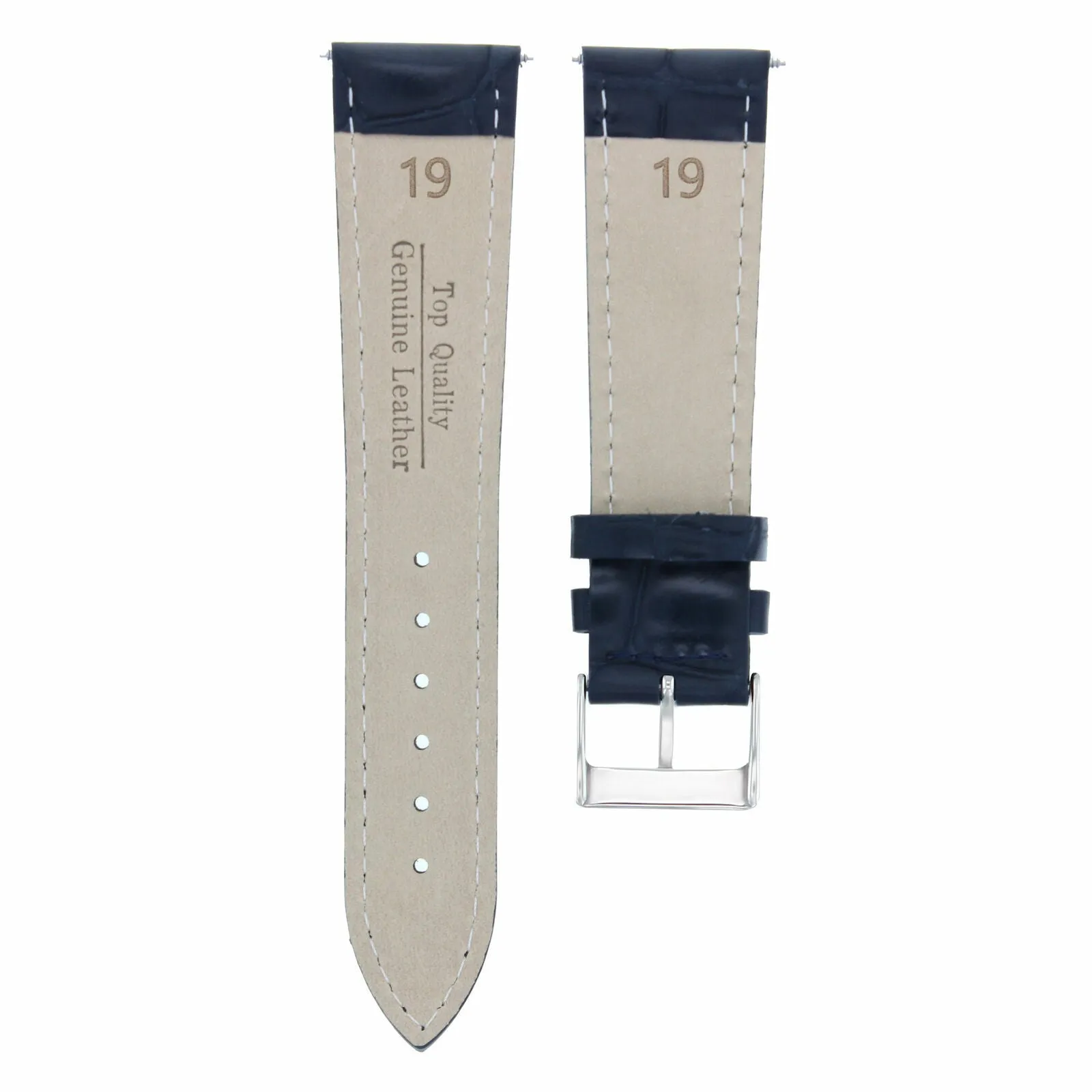 19MM NEW LEATHER WATCH STRAP BAND FOR ALPHINE WATCH DARK BLUE NAVY WHITE STITCH