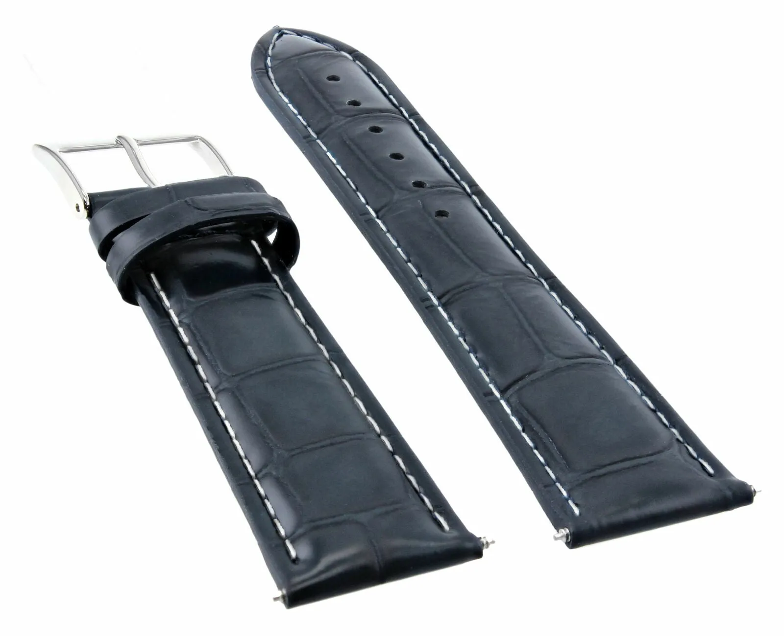19MM NEW LEATHER WATCH STRAP BAND FOR ALPHINE WATCH DARK BLUE NAVY WHITE STITCH