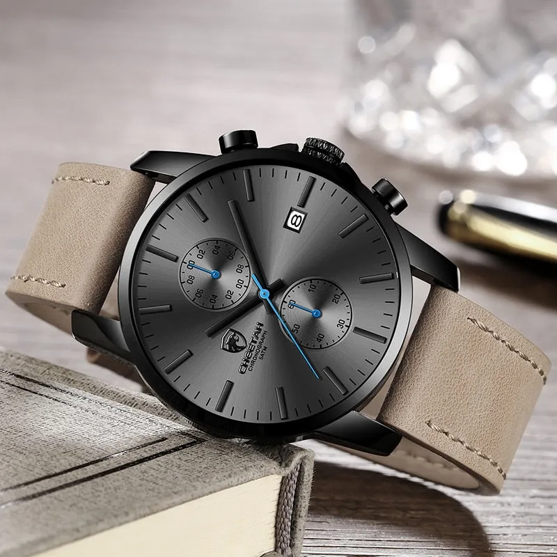 2019 Men Watch CHEETAH Brand Fashion Sports Quartz Watches Mens Leather Waterproof Chronograph Clock Business Relogio Masculino