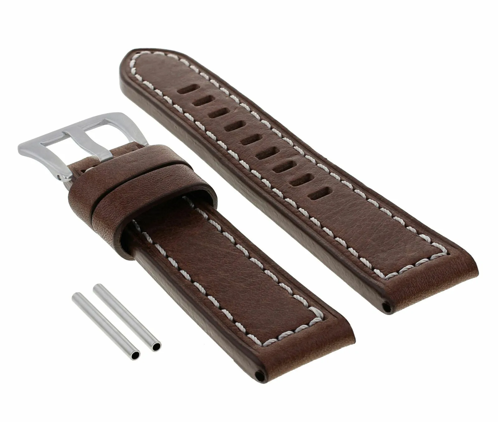 20MM COW LEATHER WATCH BAND STRAP FOR PANERAI PAM WATCH DARK BROWN WHITE STITCH