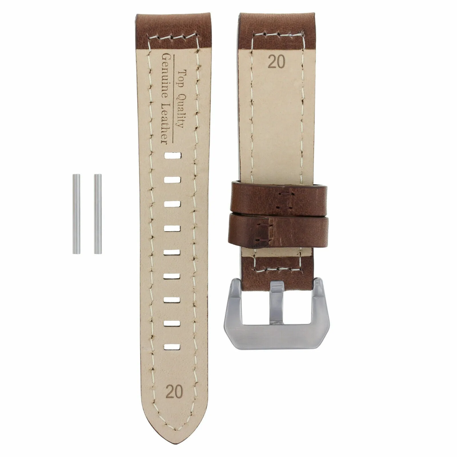 20MM COW LEATHER WATCH BAND STRAP FOR PANERAI PAM WATCH DARK BROWN WHITE STITCH