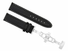 20MM LEATHER BAND SMOOTH STRAP DEPLOYMENT CLASP FOR ZENO MAGELLANO BLACK WS