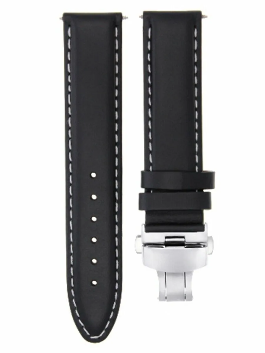 20MM LEATHER BAND SMOOTH STRAP DEPLOYMENT CLASP FOR ZENO MAGELLANO BLACK WS