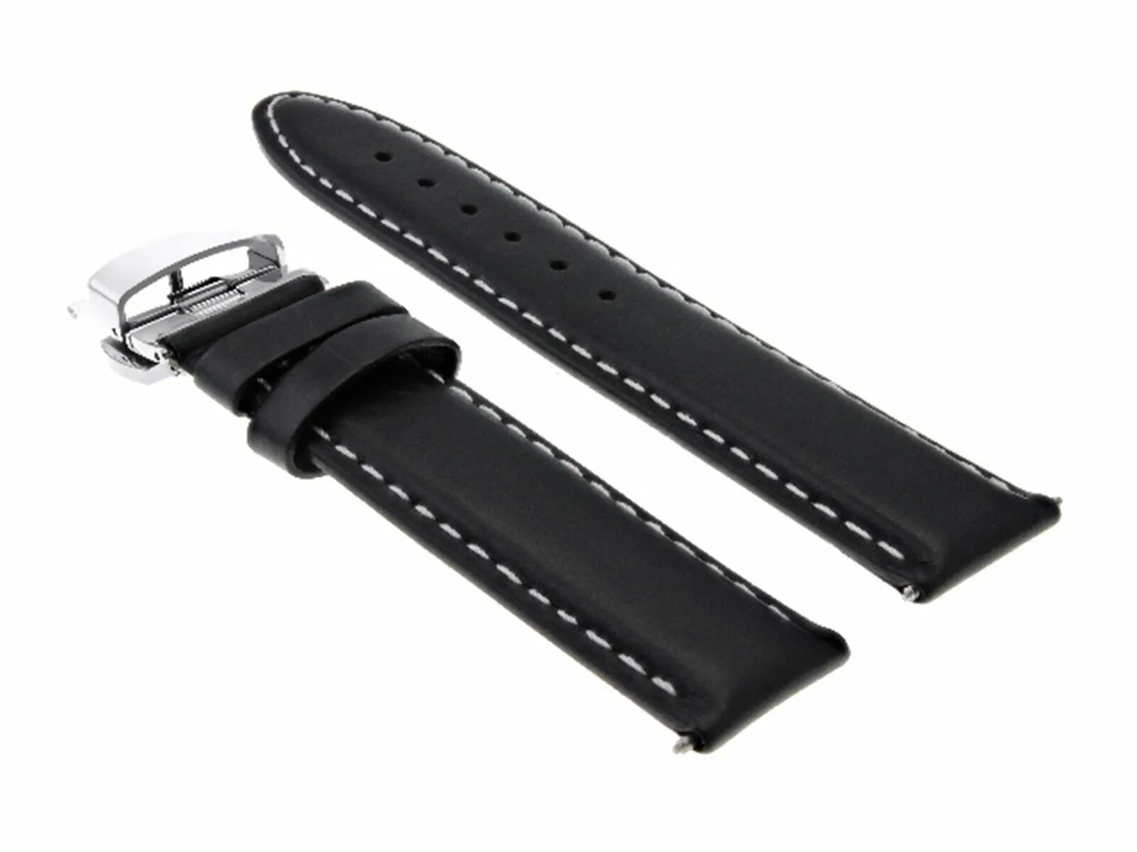 20MM LEATHER BAND SMOOTH STRAP DEPLOYMENT CLASP FOR ZENO MAGELLANO BLACK WS