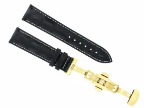 20MM LEATHER BAND STRAP DEPLOYMENT CLASP FOR OMEGA DE VILLE  WATCH BLACK WS GOLD