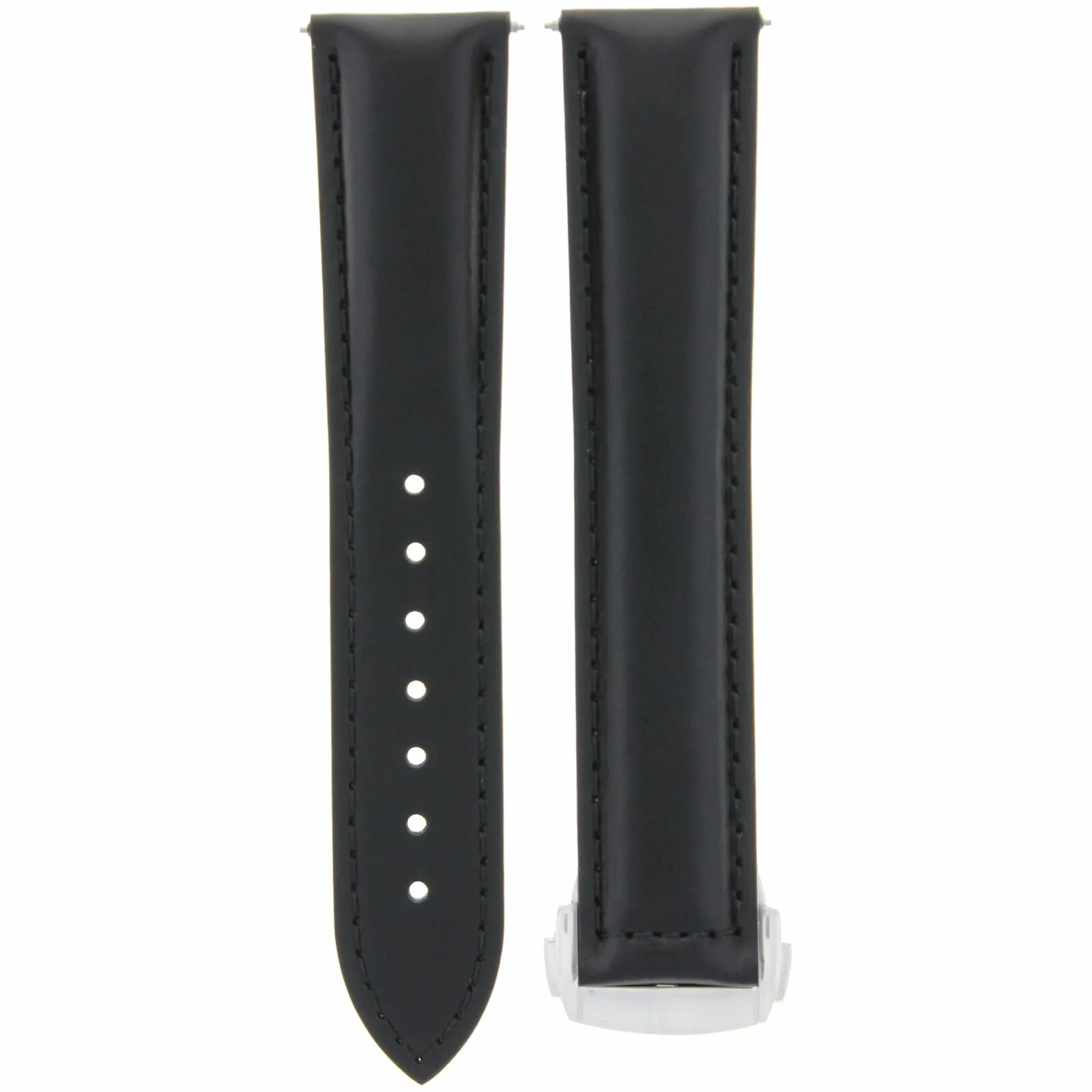20MM LEATHER BAND STRAP FOR OMEGA SEAMASTER PLANET OCEAN WATCH BLACK PUSH BUTTON