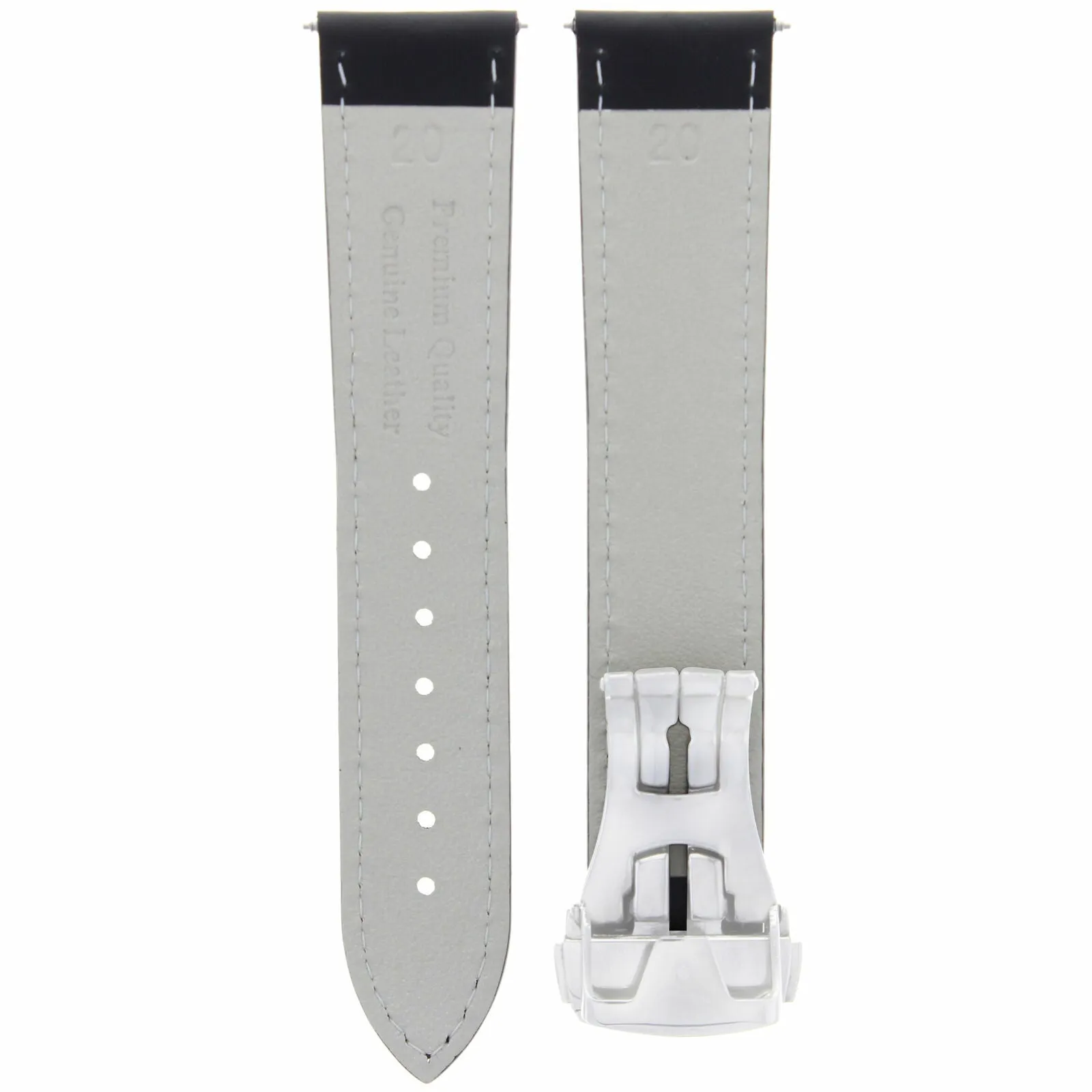 20MM LEATHER BAND STRAP FOR OMEGA SEAMASTER PLANET OCEAN WATCH BLACK PUSH BUTTON