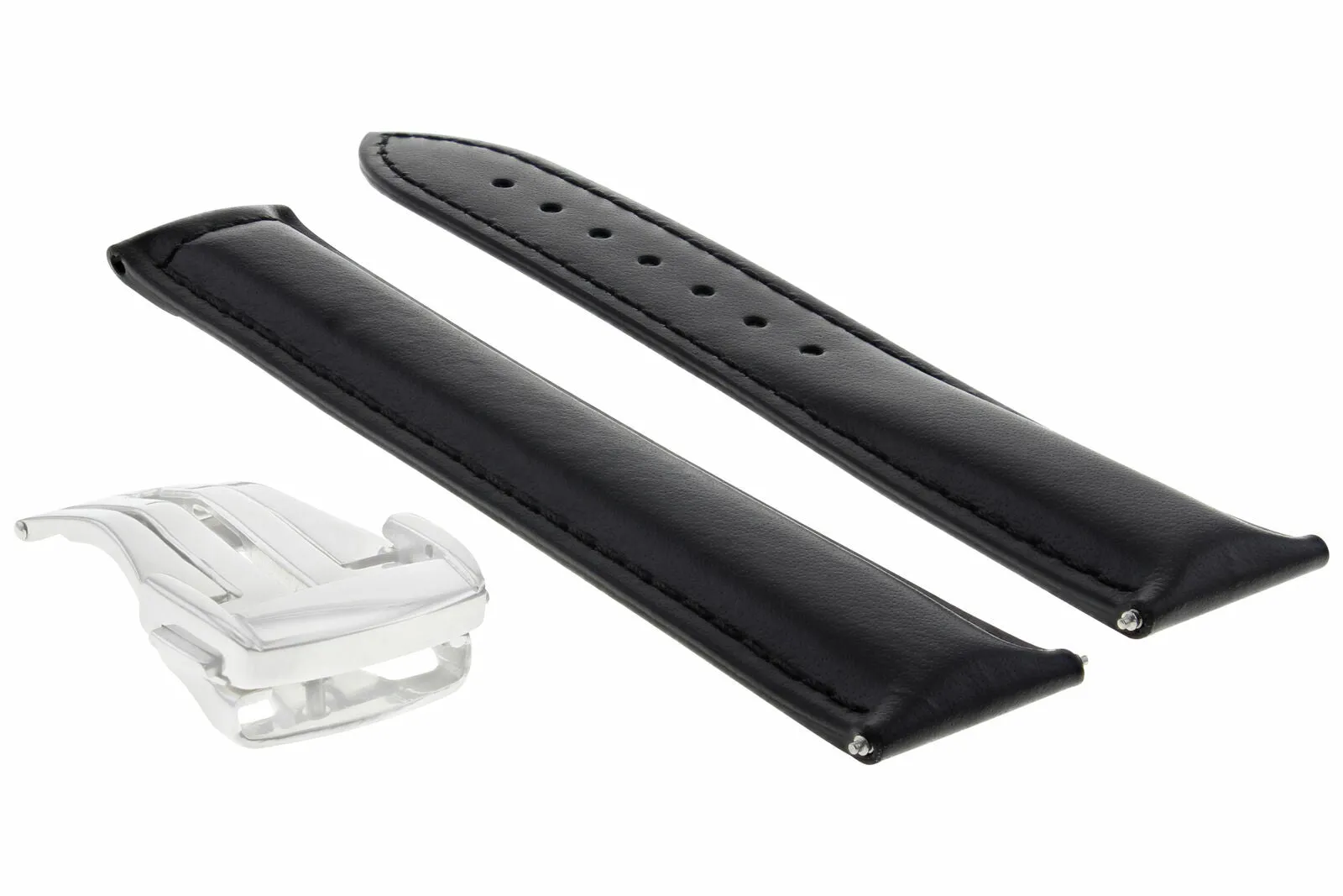 20MM LEATHER BAND STRAP FOR OMEGA SEAMASTER PLANET OCEAN WATCH BLACK PUSH BUTTON