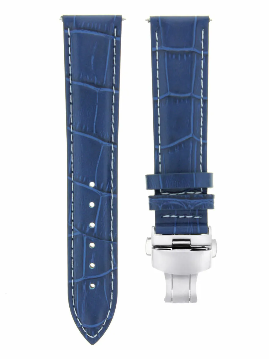 20MM LEATHER WATCH BAND STRAP FOR TUDOR DATEJUST   DEPLOYMENT CLASP BLUE WS
