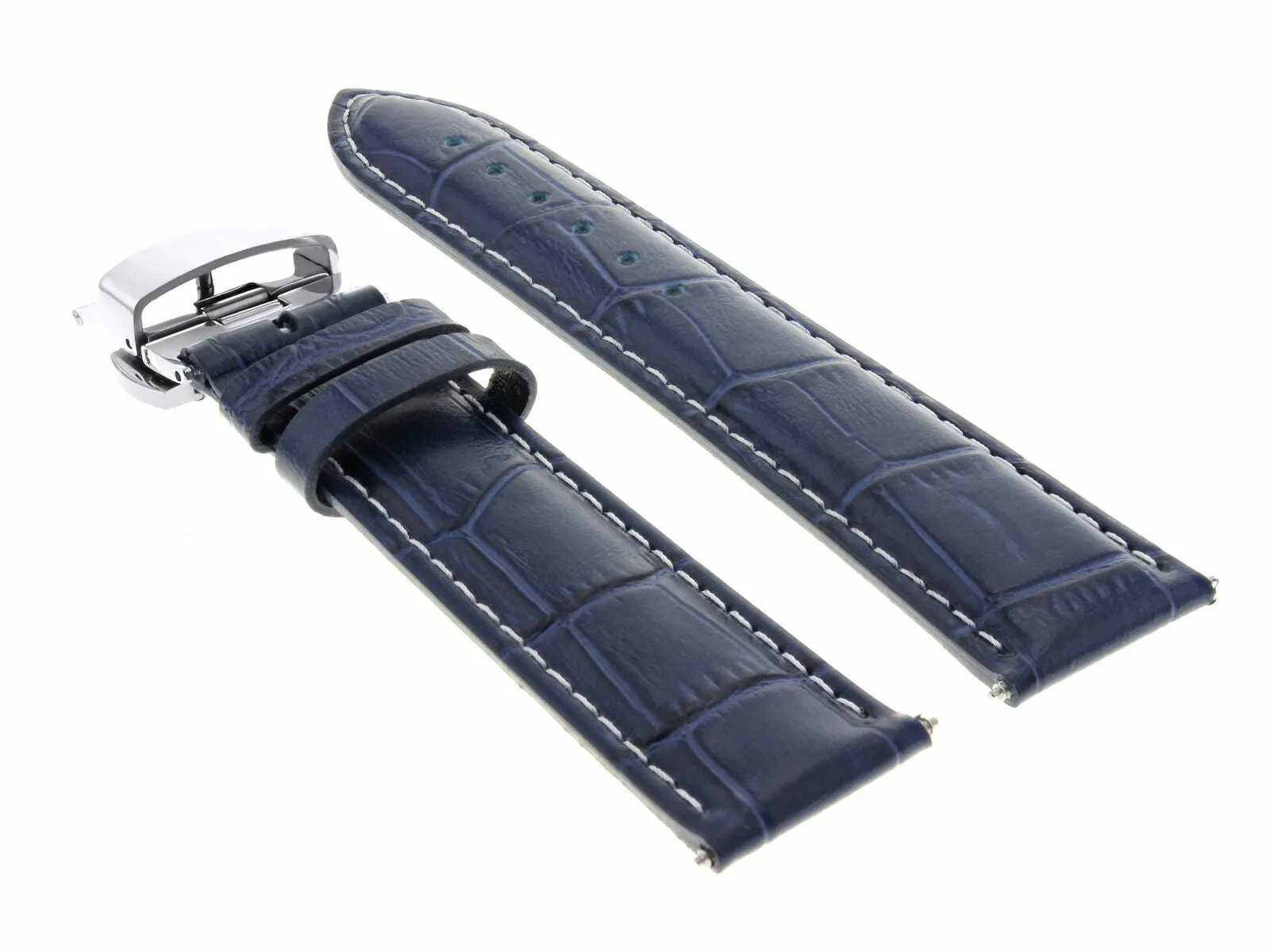 20MM LEATHER WATCH BAND STRAP FOR TUDOR DATEJUST   DEPLOYMENT CLASP BLUE WS