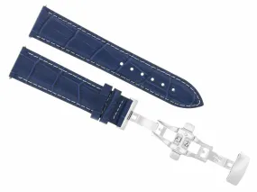 20MM LEATHER WATCH BAND STRAP FOR TUDOR DATEJUST   DEPLOYMENT CLASP BLUE WS