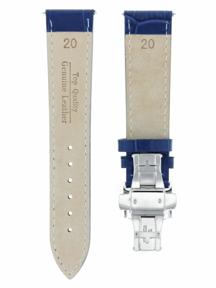20MM LEATHER WATCH BAND STRAP FOR TUDOR DATEJUST   DEPLOYMENT CLASP BLUE WS