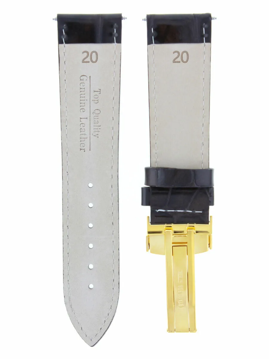 20MM LEATHER WATCH STRAP BAND DEPLOYMENT CLASP FOR OMEGA SEAMASTER D/BROWN GOLD