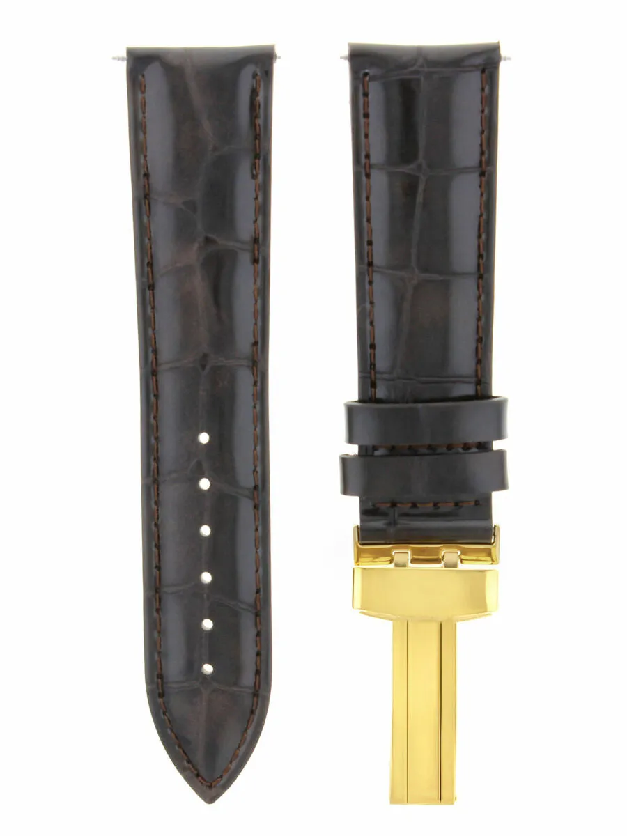 20MM LEATHER WATCH STRAP BAND DEPLOYMENT CLASP FOR OMEGA SEAMASTER D/BROWN GOLD