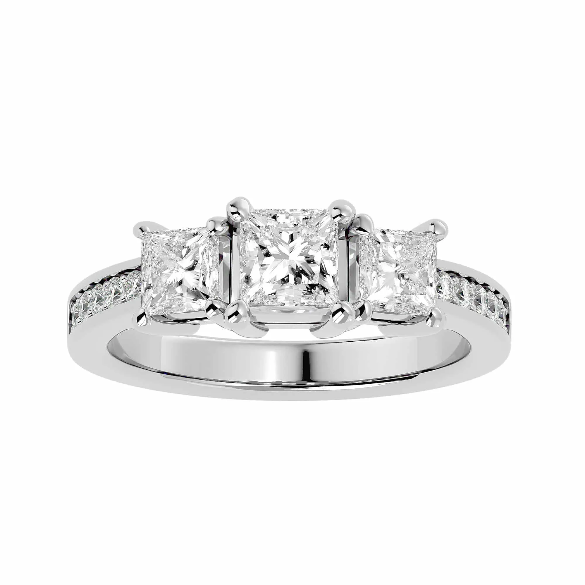 2.20ct Princess Cut Three Stone Thick Diamond Band Engagement Ring