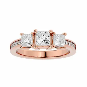 2.20ct Princess Cut Three Stone Thick Diamond Band Engagement Ring