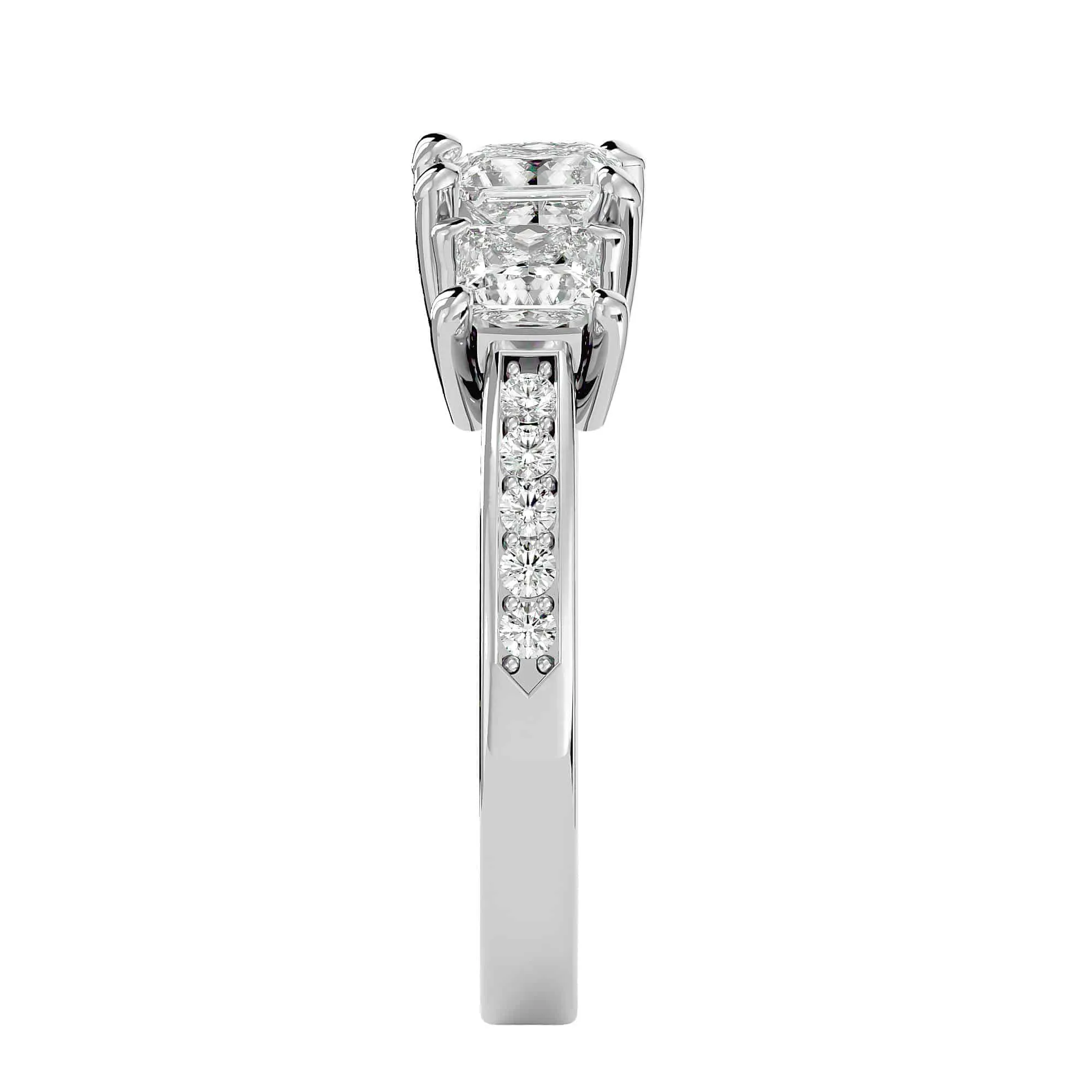 2.20ct Princess Cut Three Stone Thick Diamond Band Engagement Ring