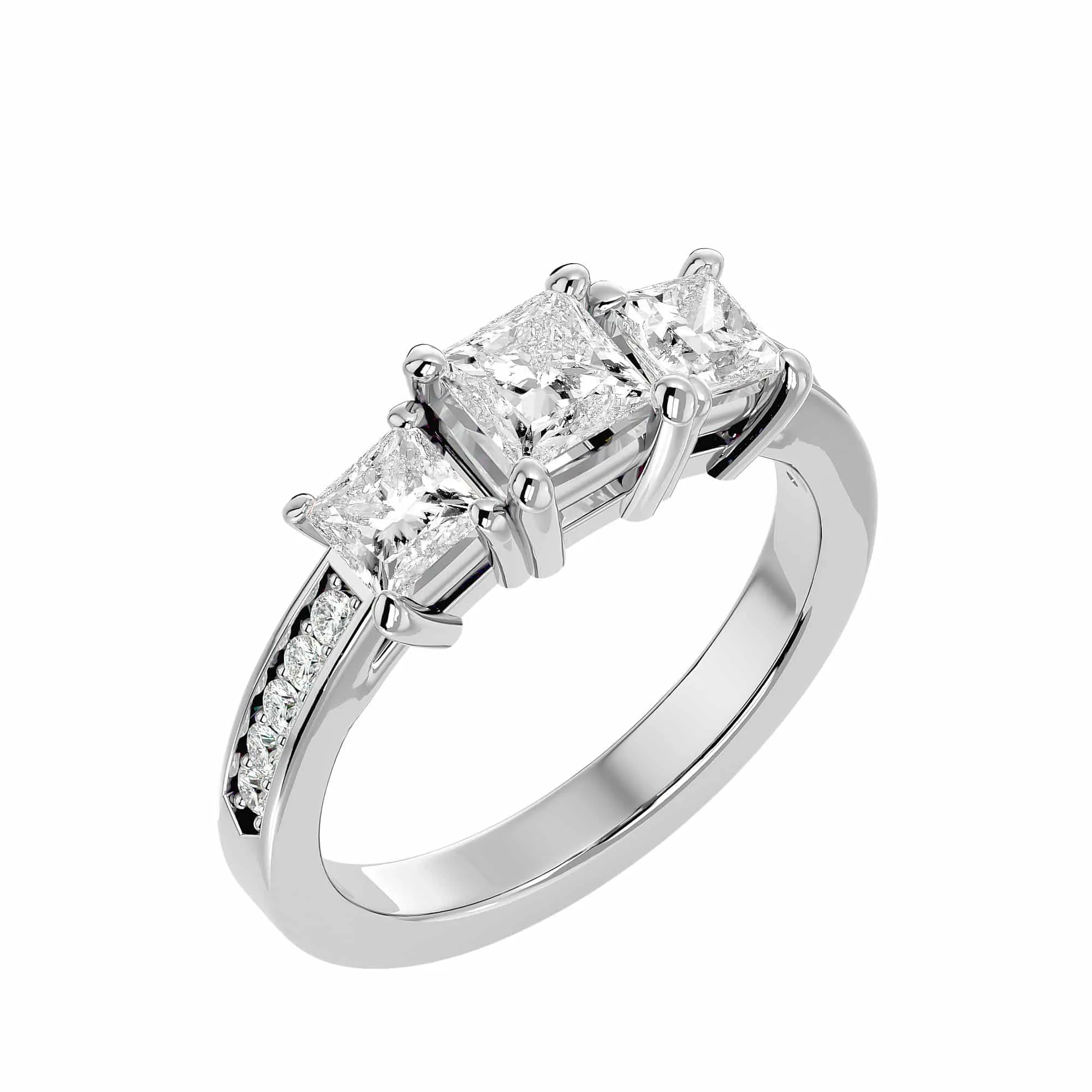 2.20ct Princess Cut Three Stone Thick Diamond Band Engagement Ring