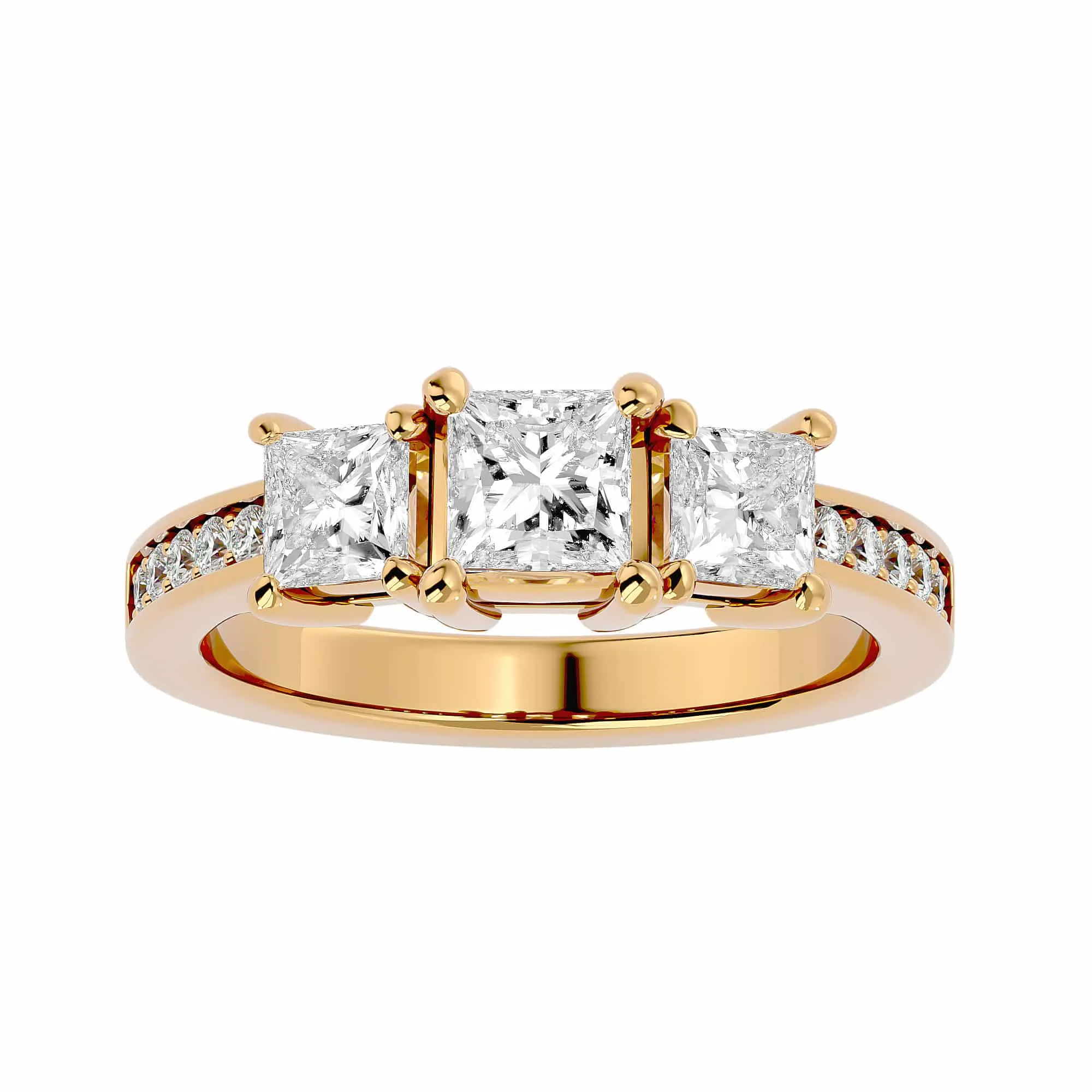 2.20ct Princess Cut Three Stone Thick Diamond Band Engagement Ring