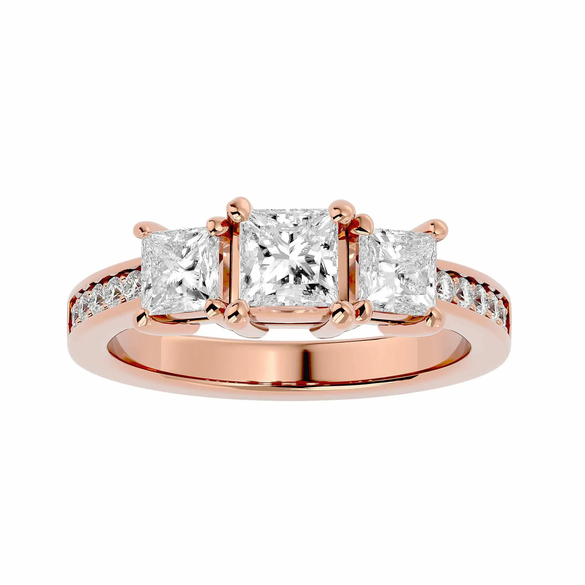 2.20ct Princess Cut Three Stone Thick Diamond Band Engagement Ring