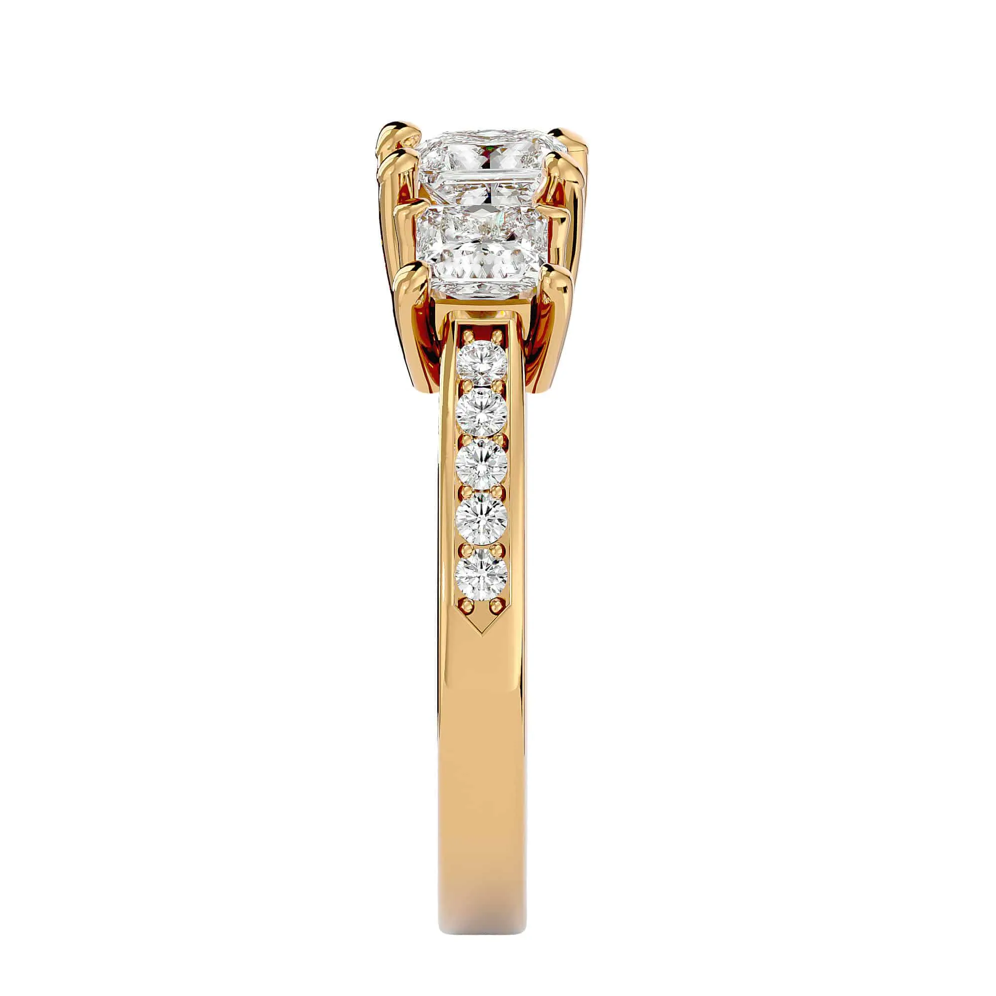 2.20ct Princess Cut Three Stone Thick Diamond Band Engagement Ring