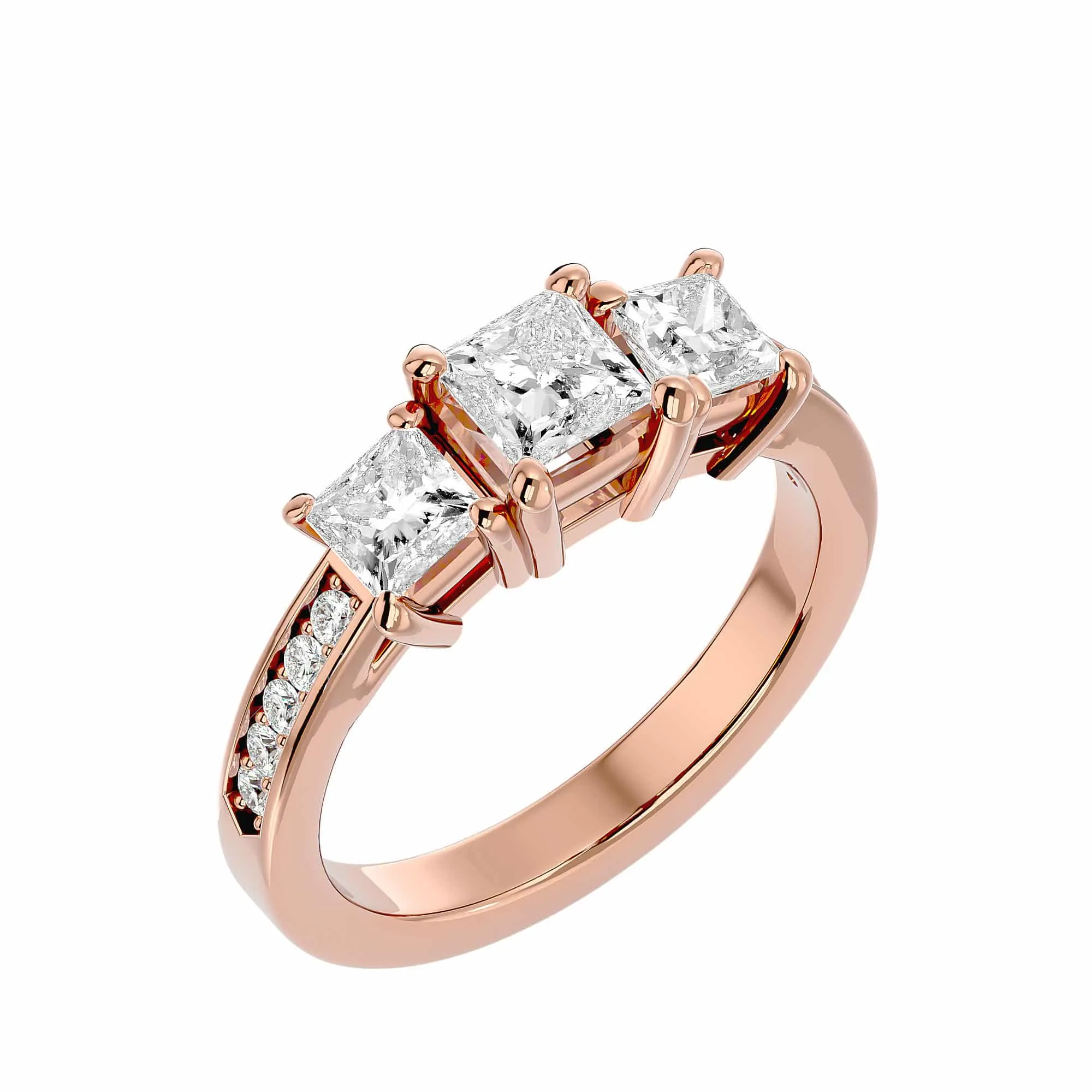2.20ct Princess Cut Three Stone Thick Diamond Band Engagement Ring