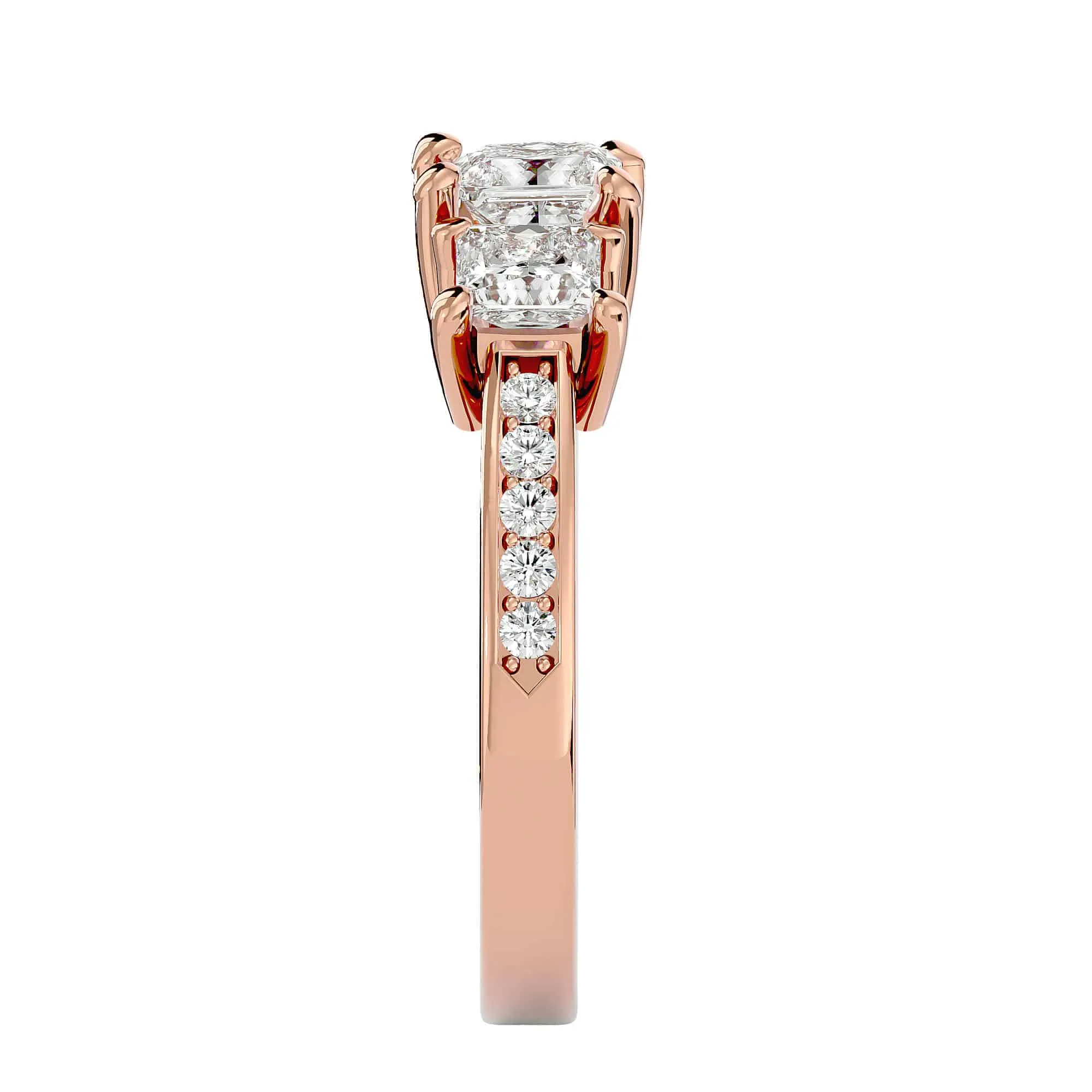 2.20ct Princess Cut Three Stone Thick Diamond Band Engagement Ring