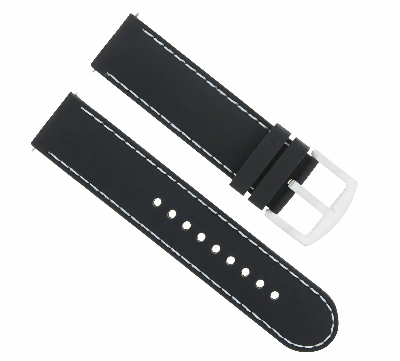 22MM SOFT RUBBER DIVER BAND STRAP FOR CROTON WATCH BLACK WHITE STITCH