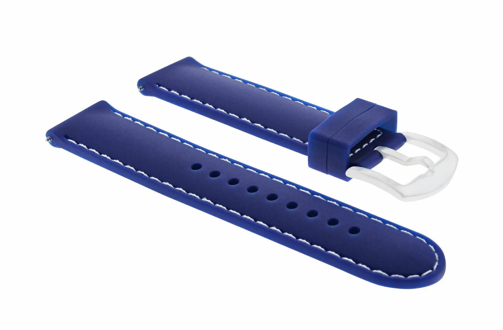 22MM SOFT RUBBER DIVER BAND STRAP FOR FOSSIL WATCH BLUE WHITE STITCH TOP QUALITY