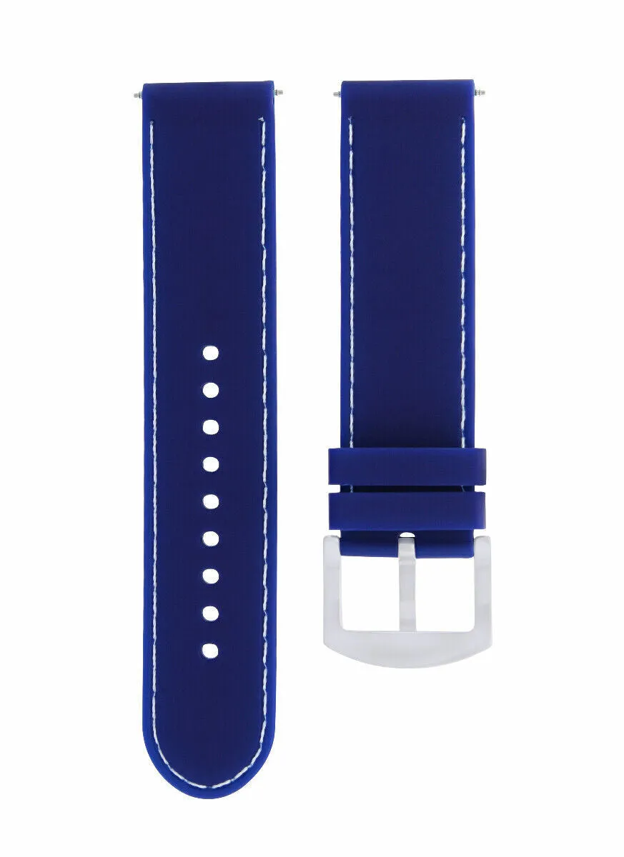 22MM SOFT RUBBER DIVER BAND STRAP FOR FOSSIL WATCH BLUE WHITE STITCH TOP QUALITY