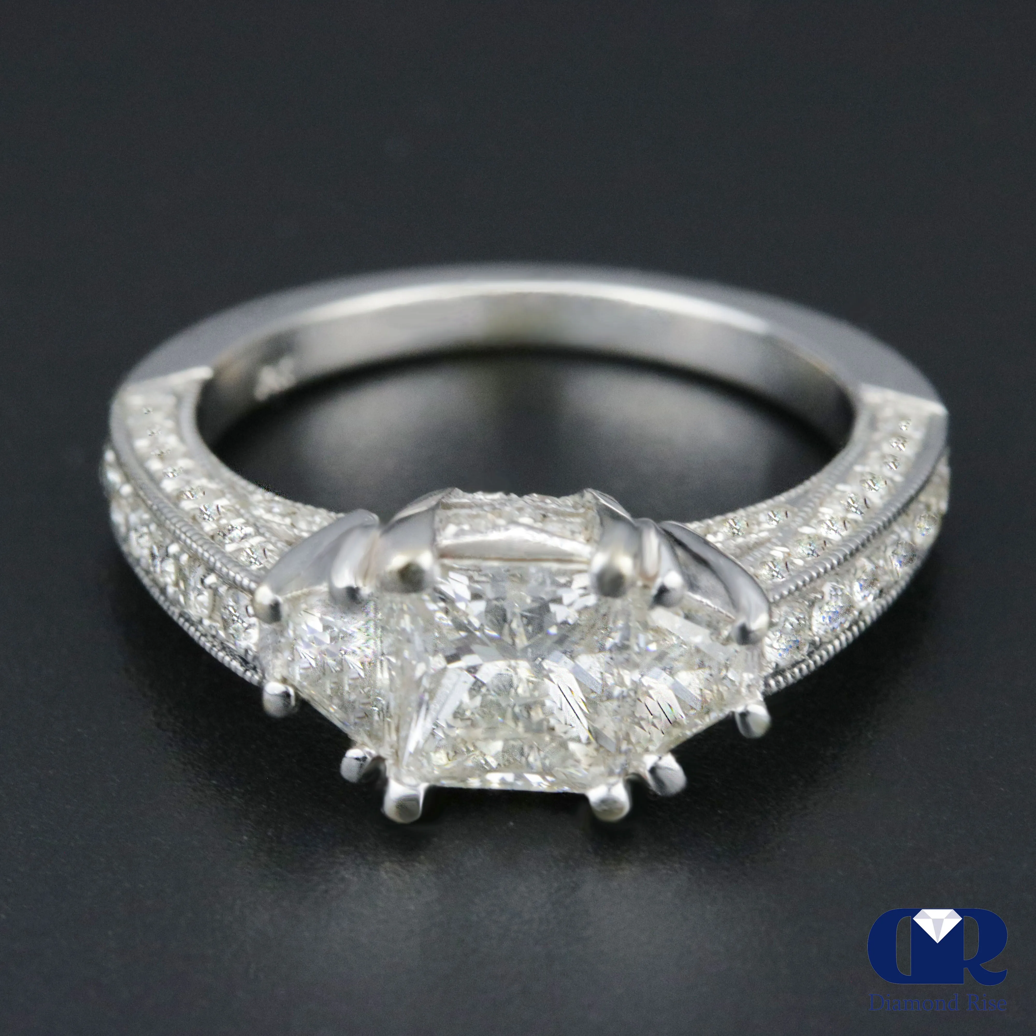 2.47 Carat Princess Cut Diamond Engagement Ring In 14K White Gold
