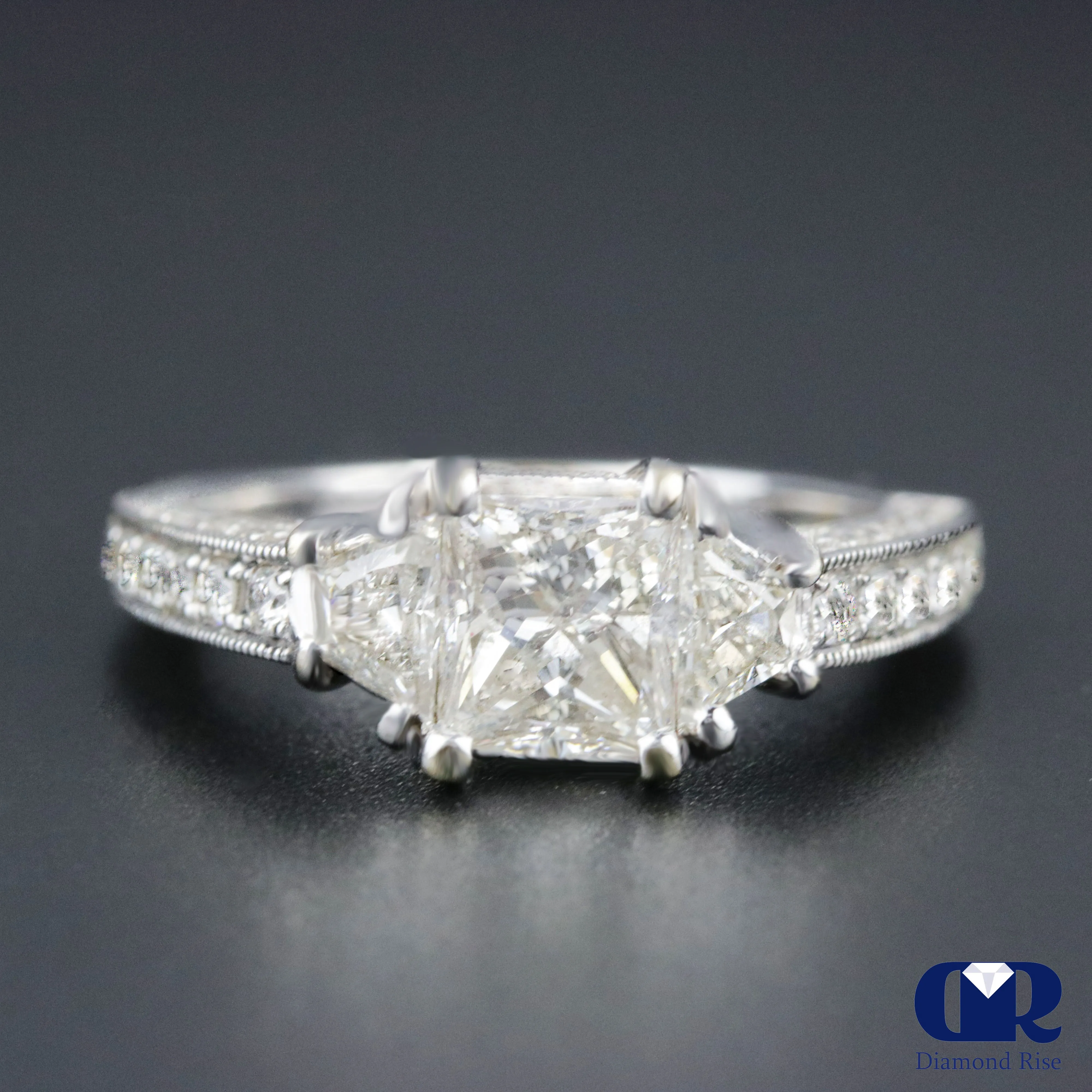 2.47 Carat Princess Cut Diamond Engagement Ring In 14K White Gold