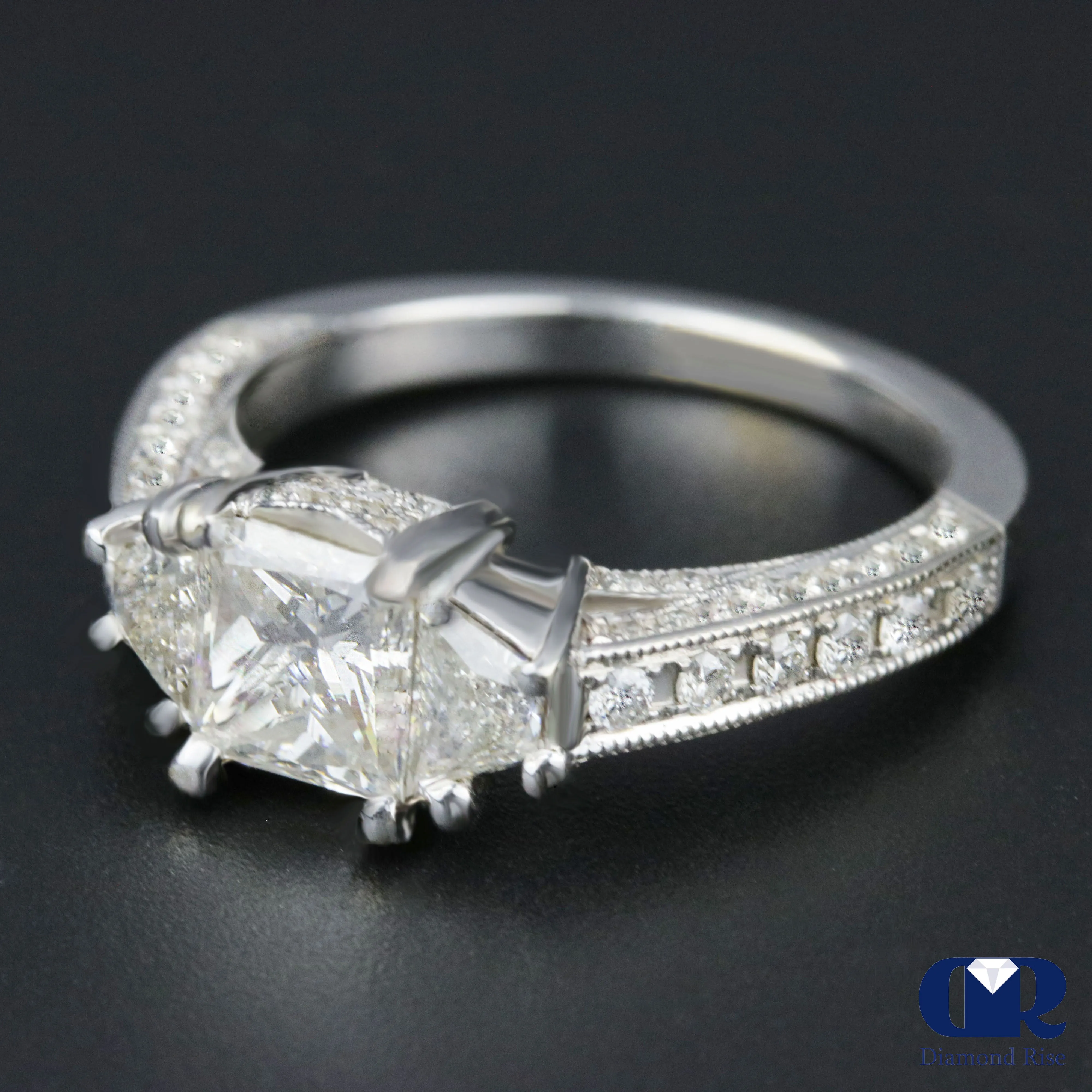 2.47 Carat Princess Cut Diamond Engagement Ring In 14K White Gold