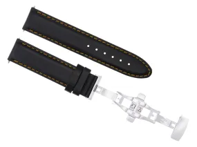 24MM LEATHER BAND SMOOTH STRAP CLASP FOR CITIZEN E650-S0751 BLACK ORANGE STITCH