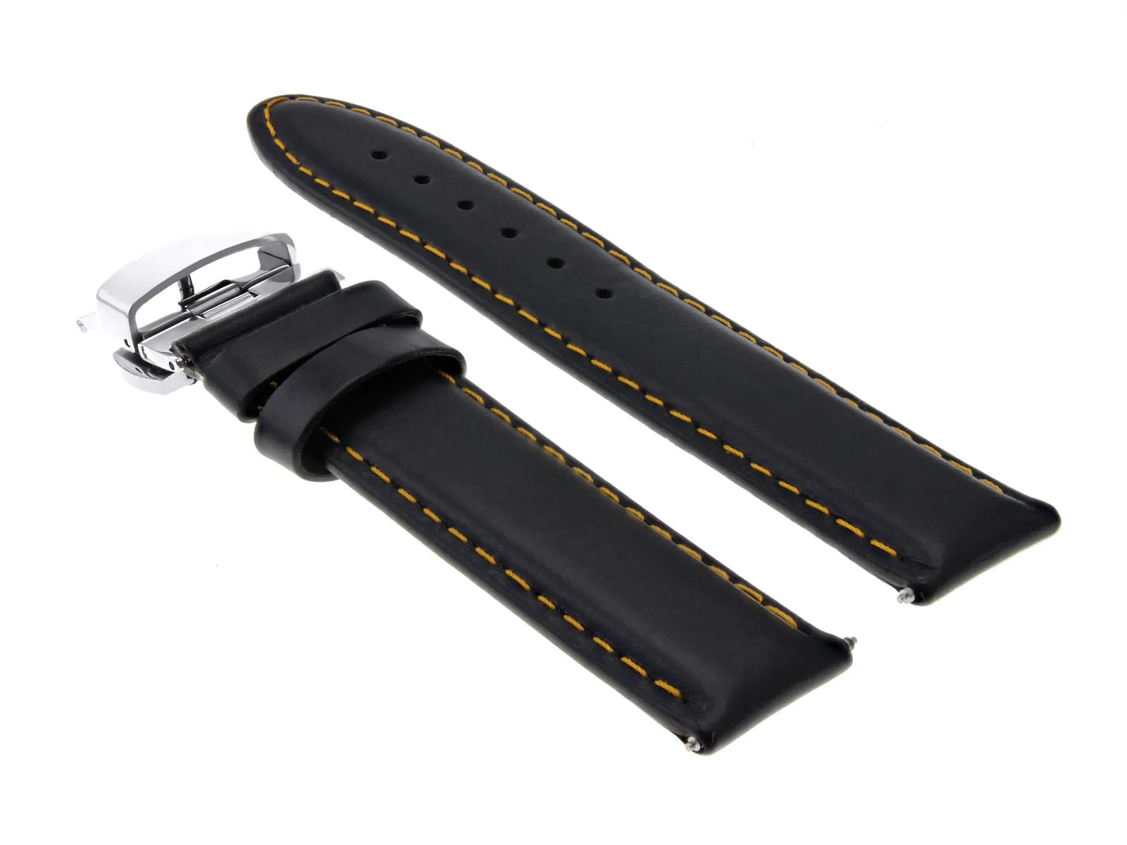 24MM LEATHER BAND SMOOTH STRAP CLASP FOR CITIZEN E650-S0751 BLACK ORANGE STITCH
