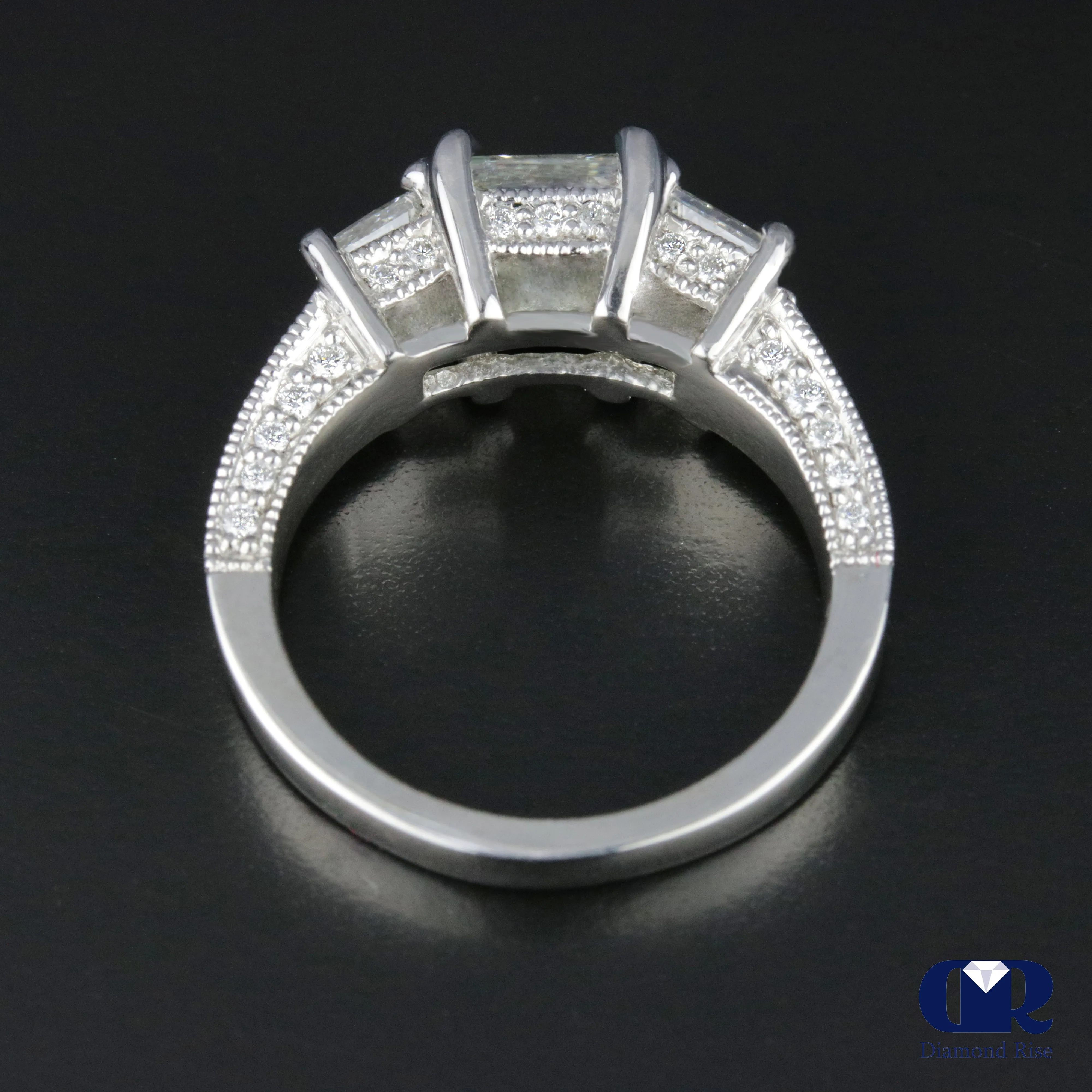2.56 Carat Princess Cut Diamond Three Stone Engagement Ring In Platinum