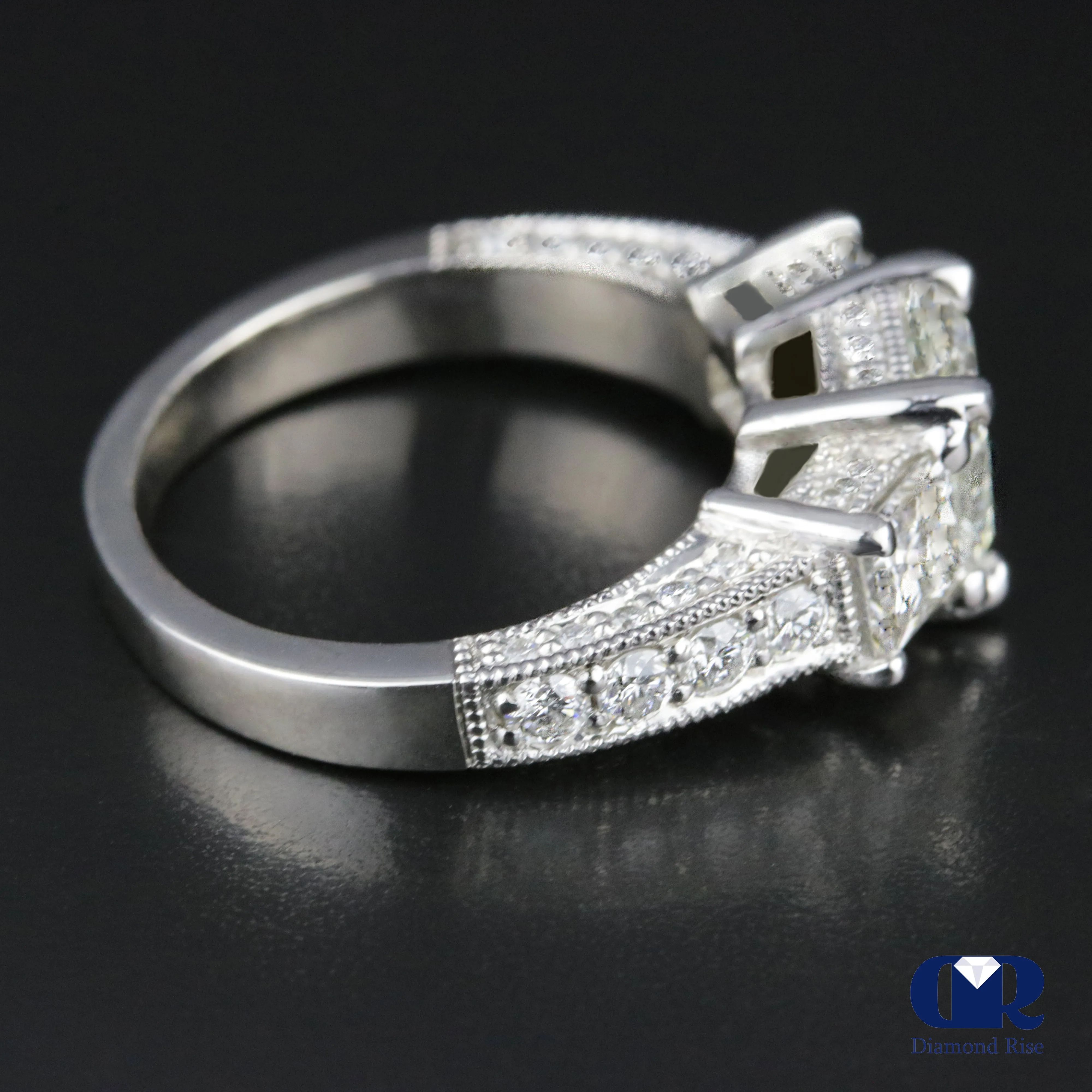 2.56 Carat Princess Cut Diamond Three Stone Engagement Ring In Platinum