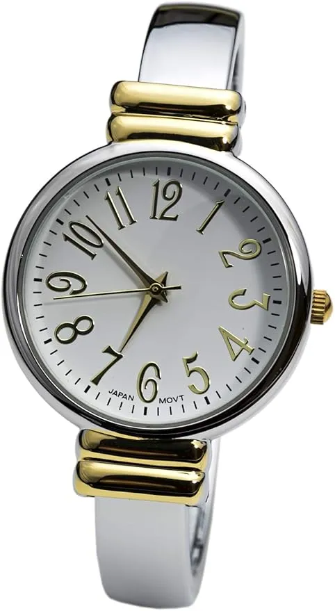 2Tone Metal Band Slim Case Women's Bangle Cuff Watch
