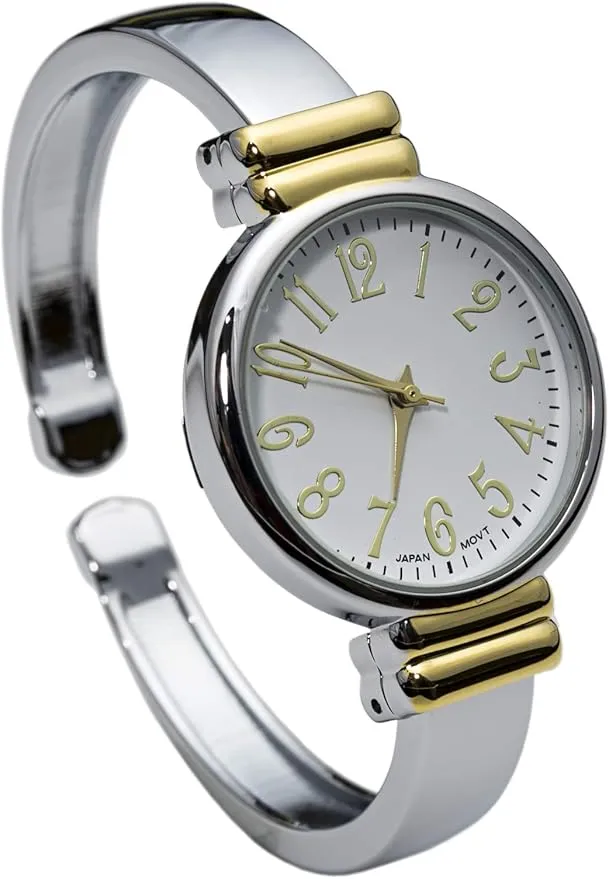 2Tone Metal Band Slim Case Women's Bangle Cuff Watch
