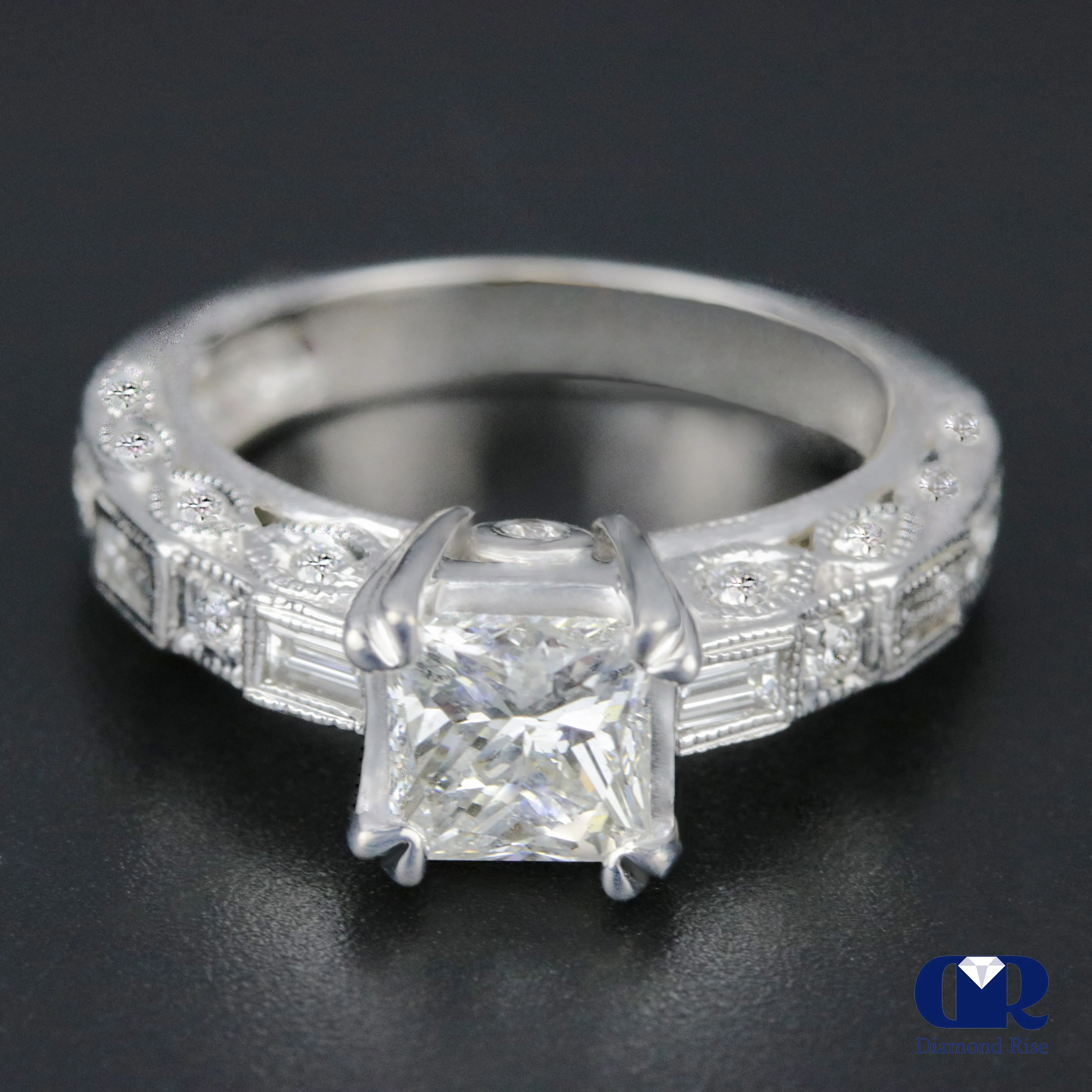 3.25 Carat Princess Cut Diamond Engagement Ring Set In 14K White Gold
