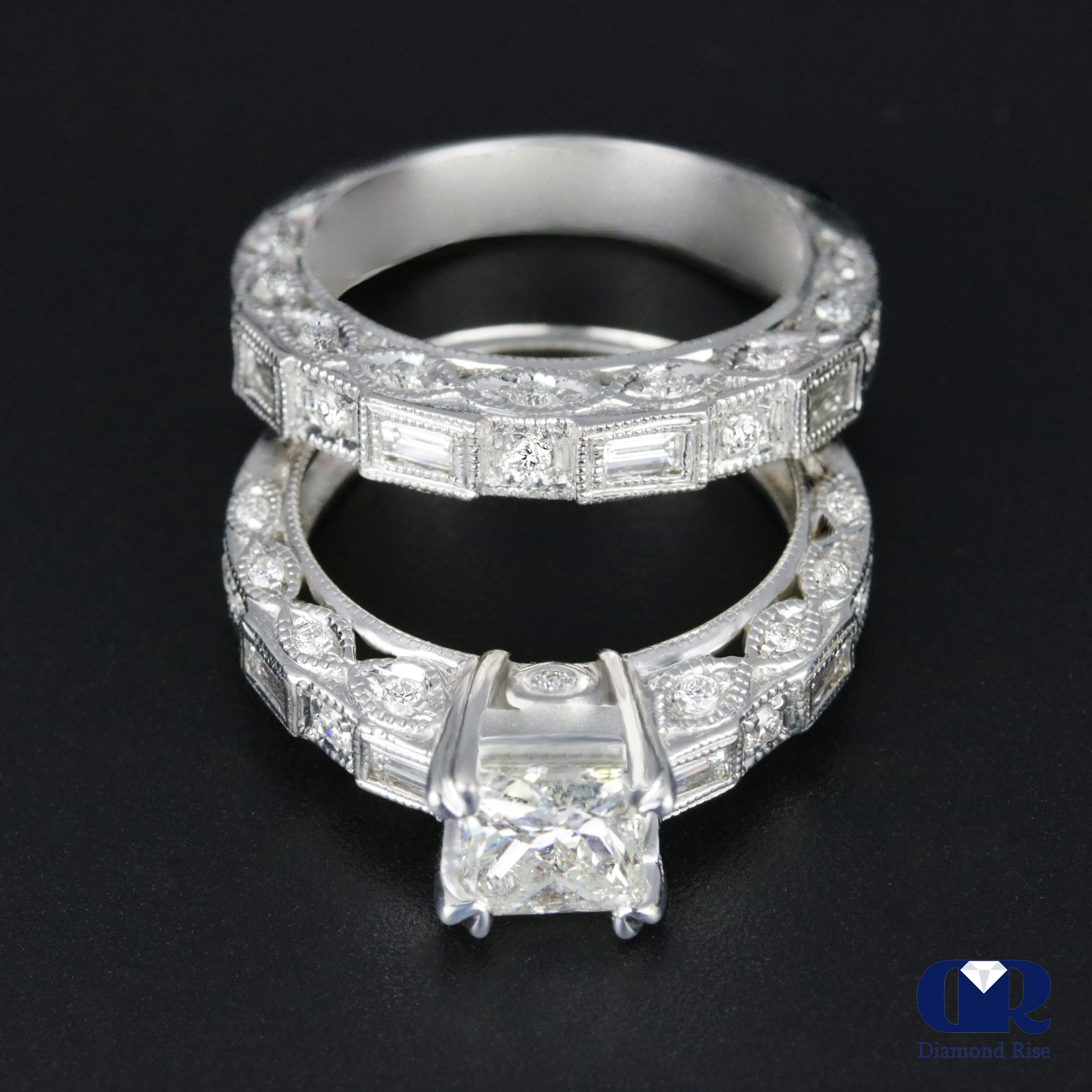 3.25 Carat Princess Cut Diamond Engagement Ring Set In 14K White Gold