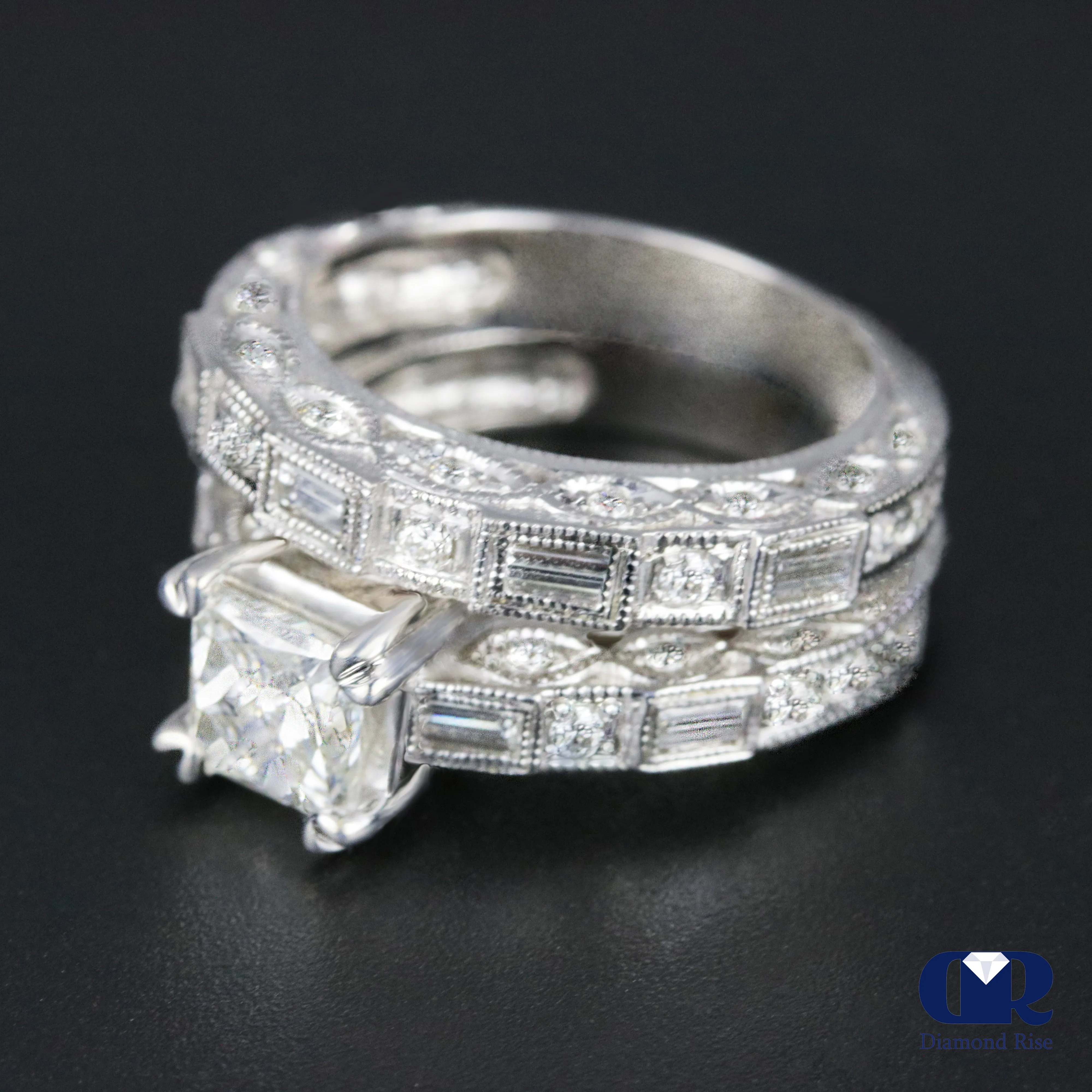 3.25 Carat Princess Cut Diamond Engagement Ring Set In 14K White Gold