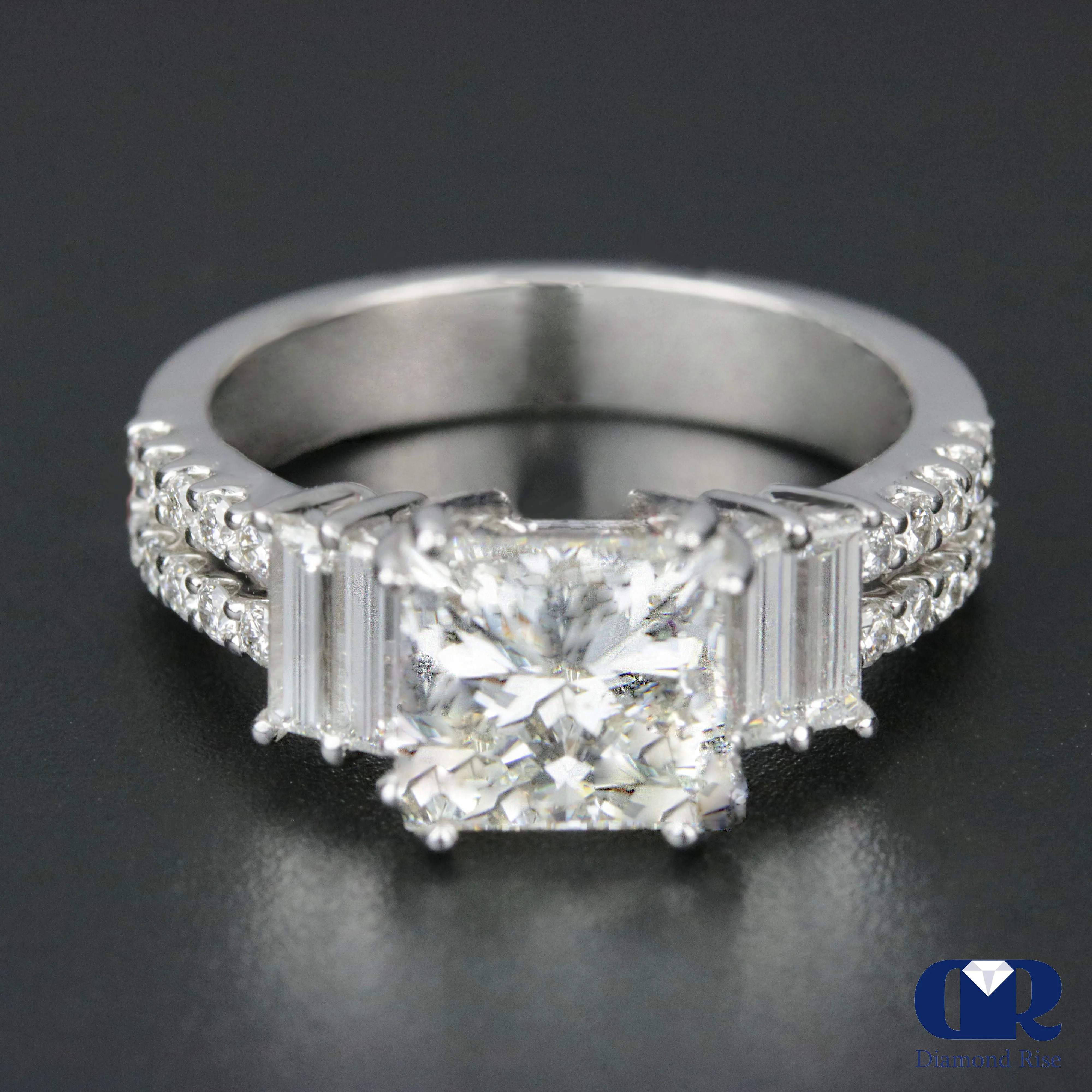 3.50 Carat Princess Cut Diamond Split Shank Engagement Ring In 18K White Gold